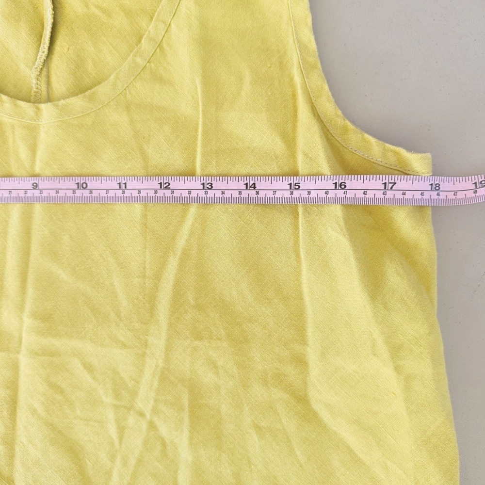 Flax Linen Tank Top Womens Small Yellow Scoop Neck Sleeveless Lagenlook Boho - Picture 4 of 5
